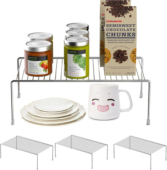 Redrubbit 4 Pack Large (15.7 x 9. 4 Inch) Cabinet Storage Shelf Rack, Rustproof Kitchen Counter and Cabinet Shelf, Storage Rack Organizer for Kitchen, Fridge, Cabinet, Bathroom, Chrome by Redrubbit