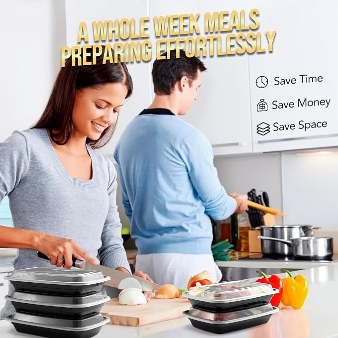 Glotoch Express Meal Prep Containers with Lids 16oz 50 Pack Leakproof | Reusable Food Storage Containers Airtight Microwave Freezer Safe Stackable Bento Lunch Boxes Ideal for Meal Prep Takeout - Image 7