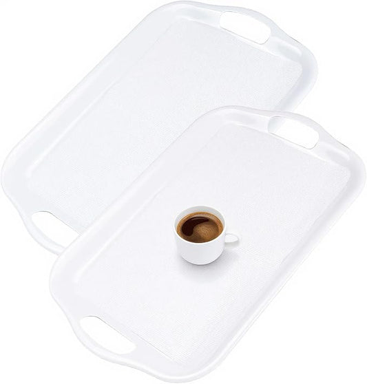 Extra Large Melamine Platters, Serving Tray with Handles for Cookie, Cupcakes, Desserts, Dishwasher Safe, Ottoman Tray Decor, Set of 2, 2 pcs Mats Included (White, 21''x14'') by BEESEBN