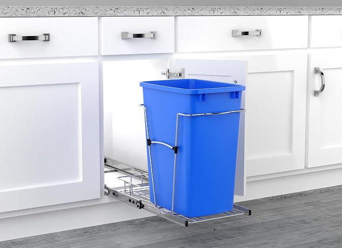 Rev-A-Shelf Pullout Trash Can for Under Kitchen Cabinets 35 Qt Garbage Waste Recyling Bin with Full Extension Slides, Blue, RV-12KD-22C-S - Image 9