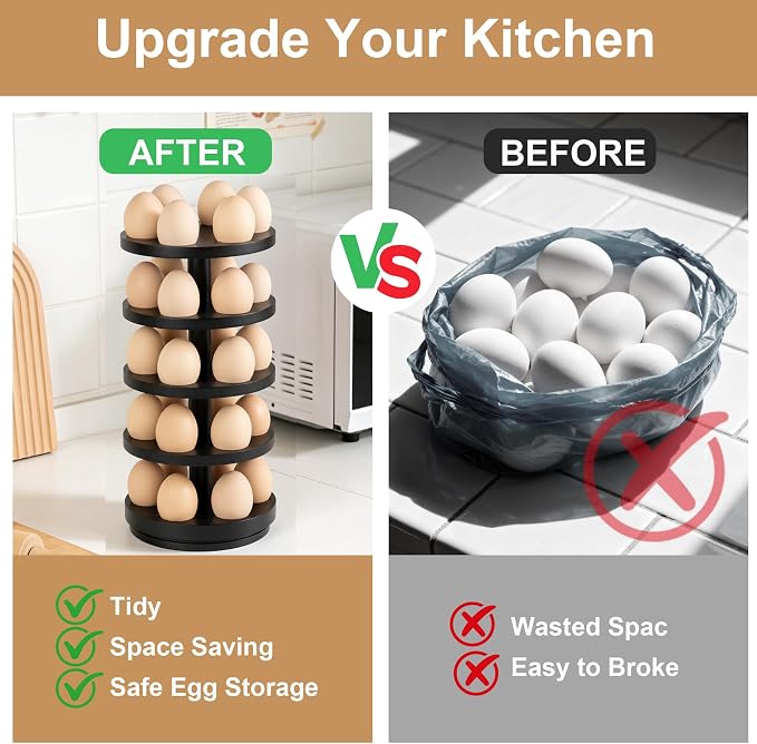 Wooden Fresh Egg Holder Countertop, Countertop Egg Holder | 5 layer, rotating countertop egg holder for fresh eggs, stackable with 30 eggs for countertop kitchen-black - Image 5
