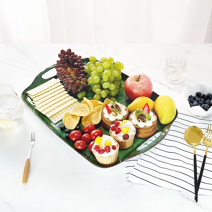 TP Melamine Serving Trays with Handles, 17” x 12”, Set of 2, Retro Green | Rectangular Trays, Serving Platters for Food and Meat, Dishwasher Safe, Lightweight, Break-resistant - Image 5
