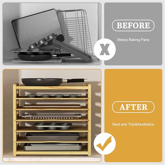 7 Tier Wood Tray Dividers for Cabinets, Cookie Sheet Organizer for Cabinet | Premium Wood, Multiple Sizes, Saving Space, Vertical Tray Dividers for Storing pans, Baking trays, Cutting Board - Image 6