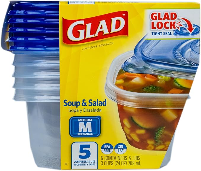 Glad GladWare Medium Rectangle Food Storage Containers, 24 Oz, 5 Count | Airtight, leak-resistant containers for soups, salads, and meal prep; microwave, dishwasher, and freezer safe - Image 2