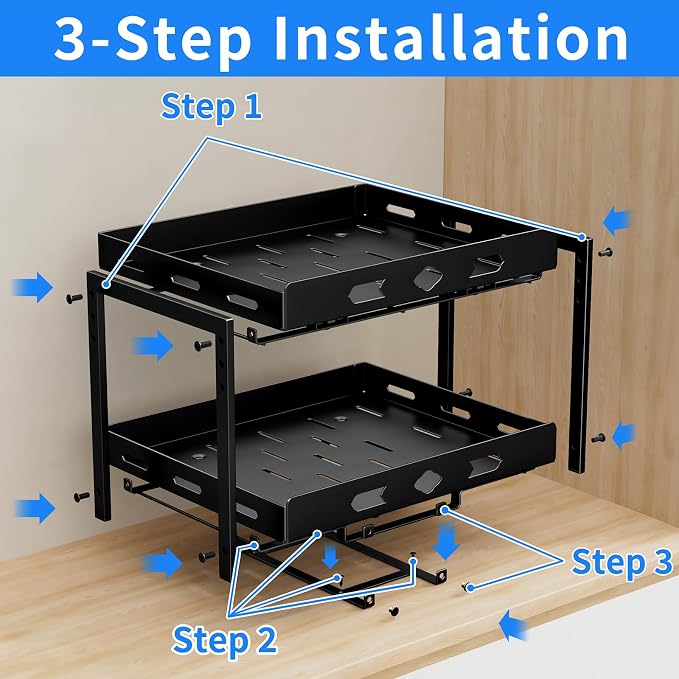 BOIVSHI Spice Organization for Cabinet, 14.1" Wx10.8 Dx9.2 H | 2 Tier Pull Out Spice Rack for Cabinet Space-saving, Vertical Spice Rack Height Adjustable, Metal Kitchen Spice Rack Cabinet - Image 4