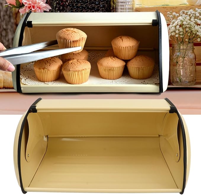 Topyond Vintage Bread Box, Metal for Kitchen Countertop | Rustic Bread Holder with Roll Top Lid, Farmhouse Bread Storage Bin, Stainless Steel Breadbox for Homemade Bread - Image 7
