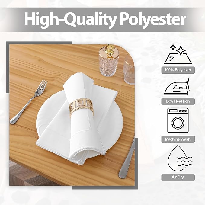 Majestic Giftware Polyester Napkins - NPK1-WT | Set of 12 (20" x 20") White Design Dinner Napkins Cloth | Linen Look Washable Cloth Napkins Set for Weddings, Banquets, or Restaurants - Image 3