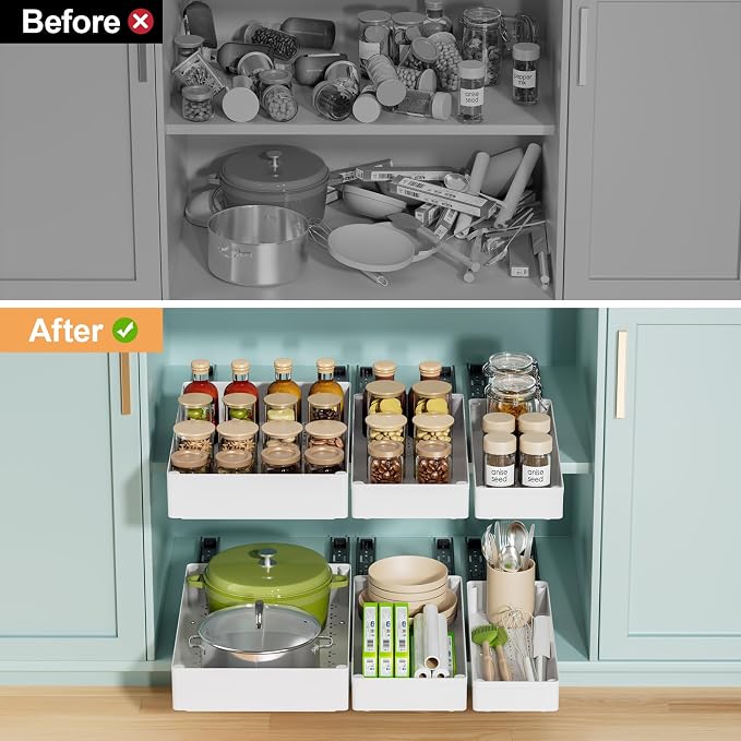 Delamu 3 Pack Pull Out Cabinet Organizer, 15.7"Deep Pull Out Drawers for Cabinets, Slide Out Drawers for Kitchen Cabinets, Bathroom Cabinet Organizer, Pantry (White) - Image 7