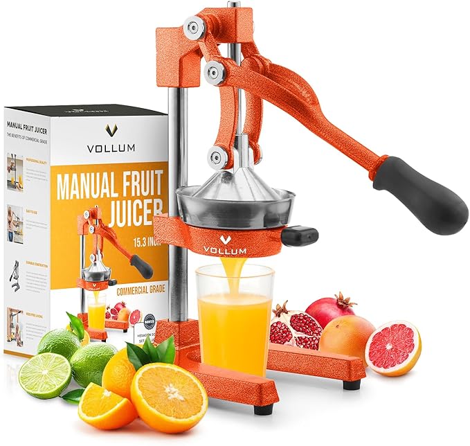 Manual Fruit Juicer - Commercial Grade Home Citrus Lever Squeezer for Oranges, Lemons, Limes, Grapefruits and More - Stain. | Heavy-duty stainless steel press handles lemons, limes, and grapefruits. Easy-squeeze lever arm suits home or commercial use. by Vollum
