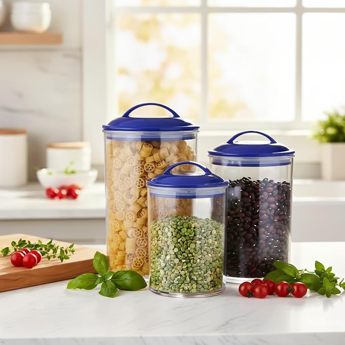 Food Storage Containers, BPA Free Airtight Canisters for Cereal, Pasta, Sugar, Coffee, Flour, Cookies, Loose Tea, for Kitchen Organization, Set of 3 by Reston Lloyd, Indigo - Image 6
