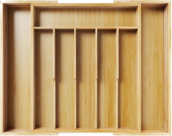Kitsure Silverware Organizer - Expandable Bamboo Kitchen Drawer Organizer for Cooking Utensils and Cutlery, Sturdy & Thickened Kitchen Organizers and Storage Solution, 19.6"×15.5"×1.8" by Kitsure