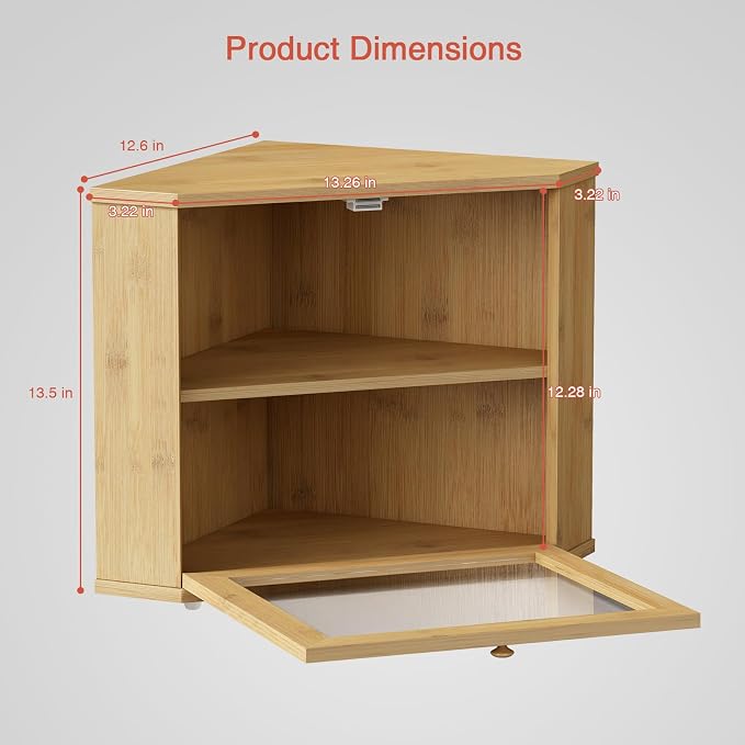 Goozii Bamboo Corner Bread Box for Kitchen Counter, 2 Tier Bread Keeper Wooden Round, Farmhouse Bread Storage Bin for Kitchen Countertop, Counter Organizer for Bread, Cup, Fruit, Spice, Snack - Image 6