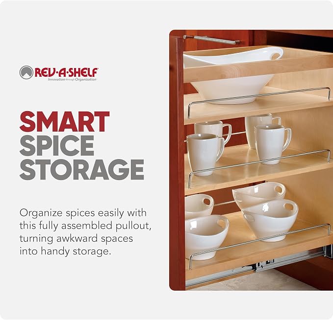 Rev-A-Shelf Maple Pullout Organizer w/ BLUM Soft-Close for Base Cabinets, Full Extension Slides & Adjustable Shelves, Min Opening Width of 14.5", 448-BCSC-14C - Image 7