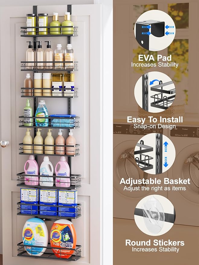 Delamu 9 Tier Over The Door Pantry Organizer, Pantry Organization and Storage, Hanging Spice Rack for Pantry Door Organizer, Metal Pantry Door Shelves for Kitchen Bathroom Laundry Room,15.3" Black - Image 4