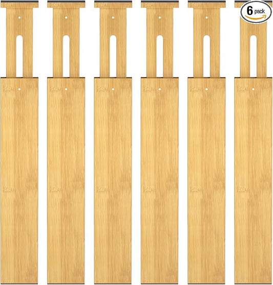 Bamboo Drawer Dividers, Adjustable Drawer Organizers, Fits 17.6–21" Drawers | 2.5" High, 6 Pack Expandable Drawer Separators for Kitchen, Nursery, Dressers & Office Storage, Natural by Ryqtop