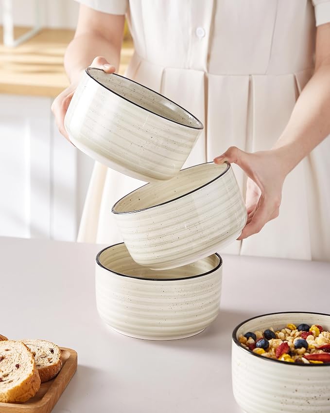 vancasso Bonbon Ceramic Bowls with Lids Set of 4, 36 oz Microwave Safe Soup Bowls, Airtight Food Storage Containers for Meal Prep, Salad, Cereal, Leftovers, Lunch, and Serving, Beige - Image 7