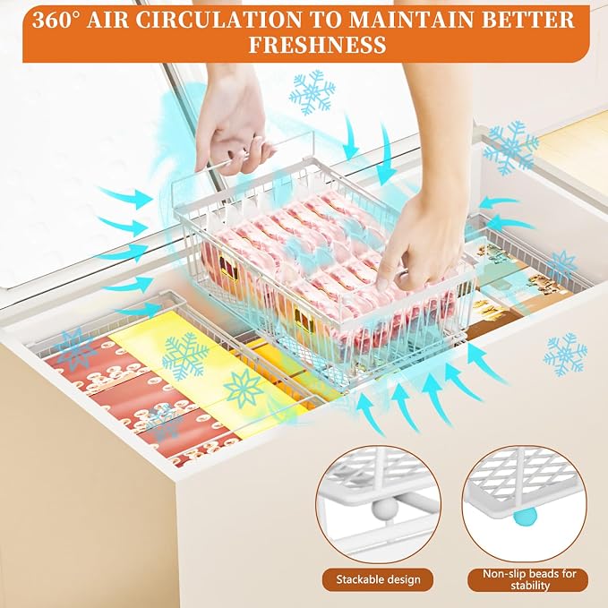 Large Freezer Organizer Bins for 10 to 20 Cu.Ft,4 Pack , Leak-Proof Bottom | ANJUBANFreezer Organizer Bins, Stackable,expandable,foldable,With handle Wire Storage Container Baskets for Sort Frozen Meats - Image 6