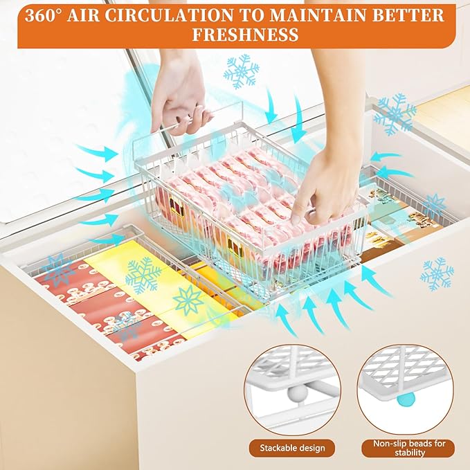 Large Freezer Organizer Bins for 10 to 20 Cu.Ft,2 Pack , Leak-Proof Bottom | ANJUBANFreezer Organizer Bins, Stackable,expandable,foldable,With handle Wire Storage Container Baskets for Sort Frozen Meats - Image 6