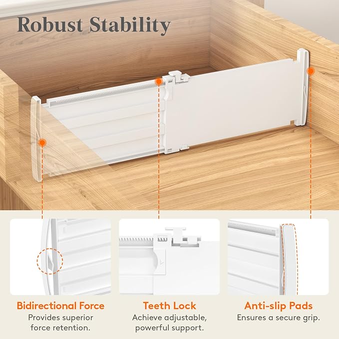 Lifewit 5" Tall Drawer Dividers, Adjustable Deep Drawer Organizer Clothes | 9 Pack 11.5"-18.5" Expandable White Plastic Separators for Dresser, Kitchen, Cabinet, Closet, Office Organization & Storage - Image 5