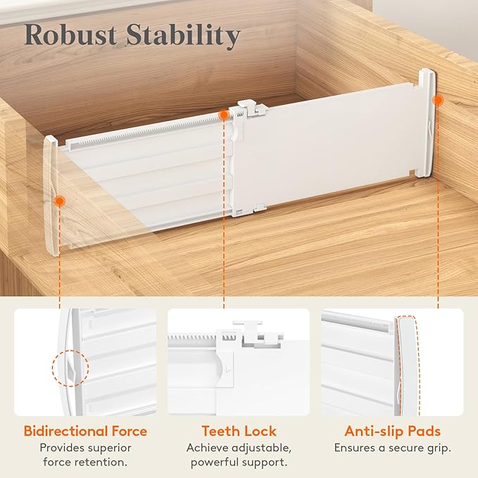 Lifewit 5" Tall Drawer Dividers, Adjustable Deep Drawer Organizer Clothes | 5 Pack 11.5"-18.5" Expandable White Plastic Separators for Dresser, Kitchen, Cabinet, Closet, Office Organization & Storage - Image 3