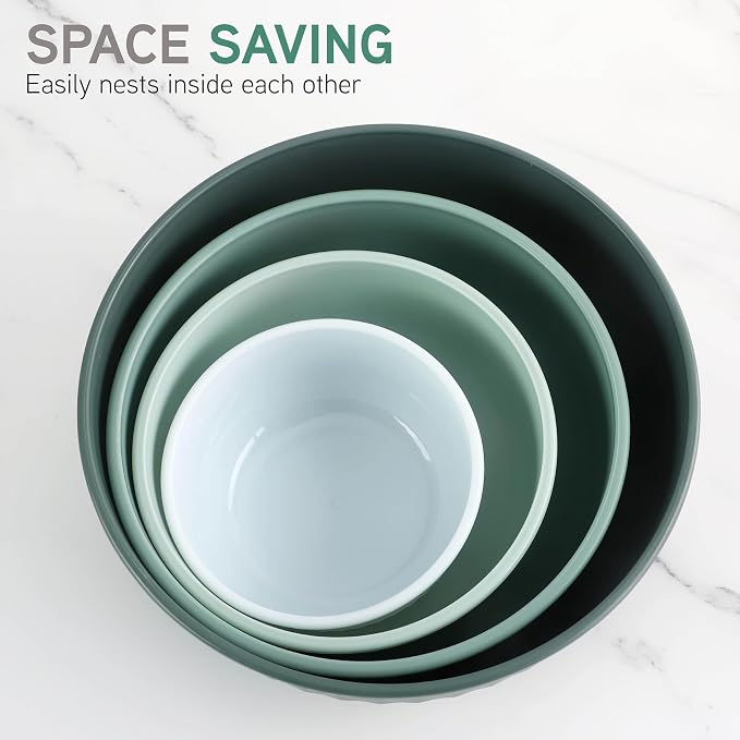 COOK WITH COLOR Prep Bowls with Lids- Wide and Deep Nesting Plastic Small Mixing Bowl Set with Lids, 8 Piece Set - Wide Bowls, Sage - Image 4