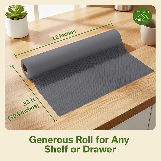 EVALAND Shelf Liner Cabinet Liner Non-Adhesive Drawer Liner 12 in x 33 FT | Non-Slip, Washable, Waterproof, Fridge Liners, Contact Paper, Shelf Liners for Cabinets, Kitchen, Refrigerator, Gray - Image 2