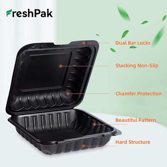 55-Pack 8x8 34oz Meal Prep Containers - Shrink Wrap Ready to Use | Heavy Duty Clamshell To-Go Boxes | BPA-Free & Stackable | Microwave, Freezer & Dishwasher Safe for Leftovers, Catering - Image 5