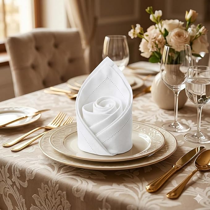 Urban Villa Cloth Napkins White Dinner 100% Cotton 18x18 Inches (Set of 6) - Image 3