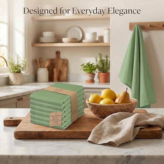 Urban Villa Kitchen Towels Cotton Dish Towels 20”x30” (Set of 6) Green - Image 5
