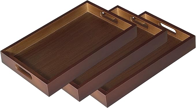 3 Pack Serving Tray with Handles - 11.4" Bamboo Tray | Multi-Purpose Tray for Kitchen, Coffee Table & Ottoman - Decorative & Food Tray for Organizing, Serving and Entertaining by VSUINGO-StriveforPerfection