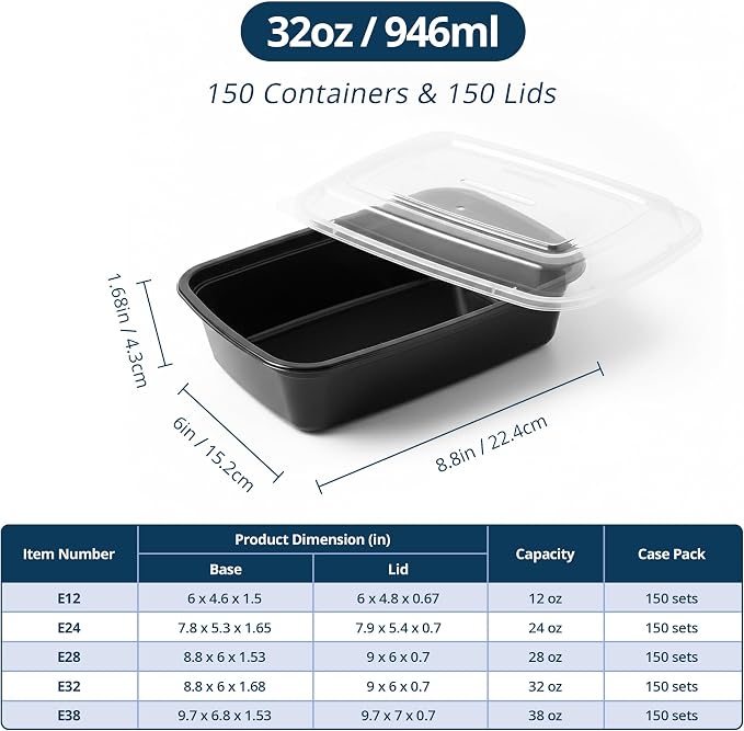 TIYA Food Containers - 32 oz Bulk 150 Pack with Lids - Rectangular Plastic To-Go Containers - Reusable, Microwavable, Dishwasher Safe - Leak-Proof for Meal Prep - BPA-Free - Image 2