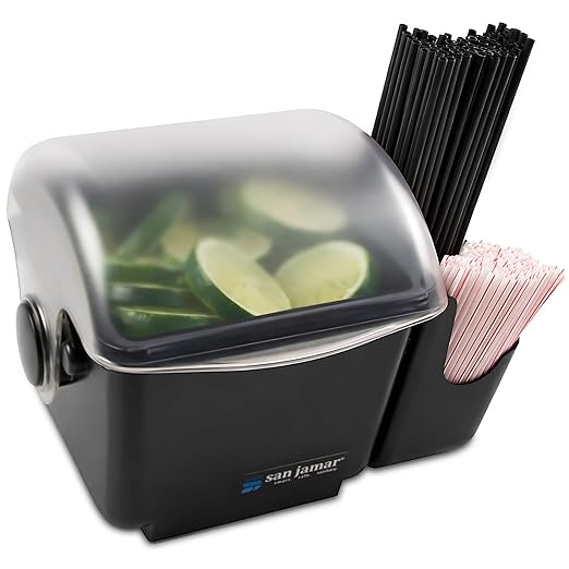 San Jamar BD2002CAR Mini Dome Garnish Center with Chillable Tray and Right Hand Caddy (1-Quart, Black, NSF) by SanJamar