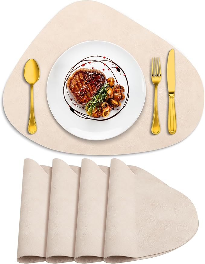 ADRIMER Placemats, Heat Resistant Round Placemats Set of 4 Washable 13 x 17 Inch, Waterproof Table Mats Wipeable for Kitchen, Dining Room Table Christmas Decor, Beige by Adrimersdreamistobeanindispensablecompanioninyourlife