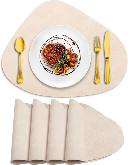 ADRIMER Placemats, Heat Resistant Round Placemats Set of 4 Washable 13 x 17 Inch, Waterproof Table Mats Wipeable for Kitchen, Dining Room Table Christmas Decor, Beige by Adrimersdreamistobeanindispensablecompanioninyourlife