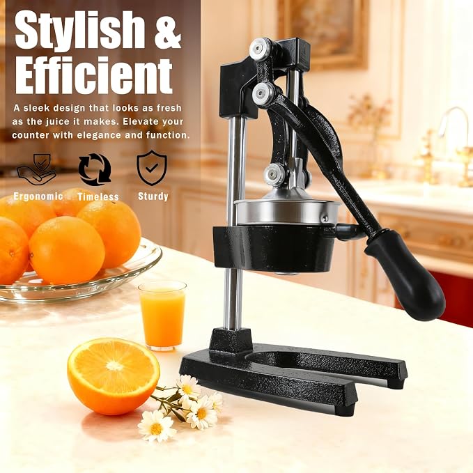 Kitchen Cast Iron Juicer - Easy-to-Clean Heavy-Duty Manual Juicer, Professional Citrus Juicer - Stainless Steel Lemon Squeezer - Manual Citrus Press & Orange Squeezer - Orange Juicer (Black) - Image 7