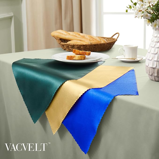VACVELT 100 Pack Gold Scalloped Satin Napkins 17x17 Inch Wedding | Scalloped Floral Edges With Silky Smooth Finish, Seamless Design, Machine Washable Wrinkle And Fade Resistant - Image 4