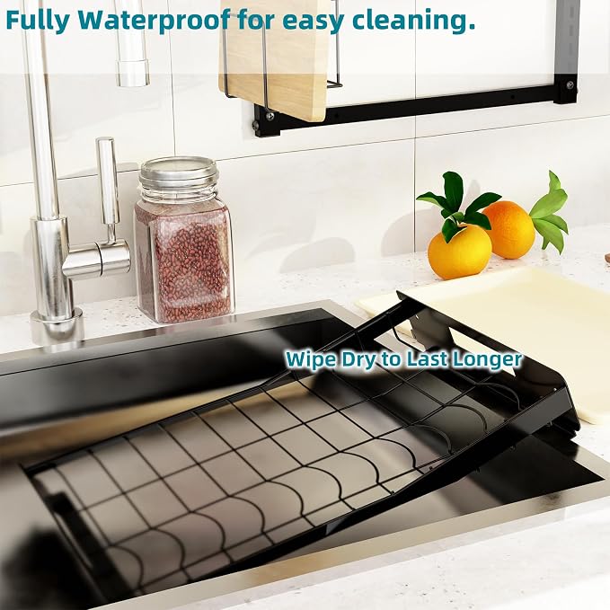 Hanging Wall Mounted Dish Drying Rack, Cutting Board Rack*1, Hook*4, Drain Tray*2, Apartment & RV Wall Mounted Dish Rack, Small Kitchen & Clean Countertop Solution, 2 Layers & 16“ long, Black - Image 6