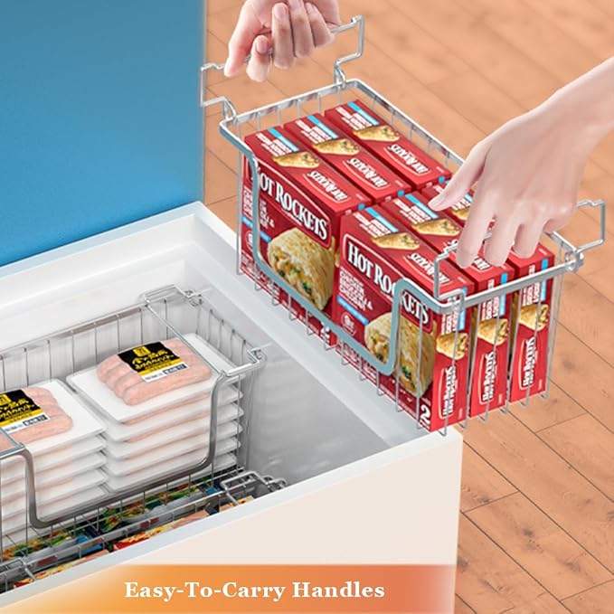 Orgneas Stacking Freezer Organizer Bins for 5.0Cu.Ft Chest Freezer | Small Chest Freezer Baskets Metal Wire Kitchen Pantry Storage Open Front Deep Freezer Bins with Foldable Handles, Set of 4 - Image 5