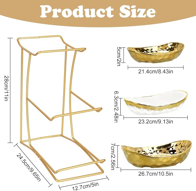3 Tier Ceramic Fruit Bowl for Kitchen Counter,Fruit Basket with Metal Stand | Serving Tray for Snacks Nuts Cakes Desserts Bread Candy Vegetable,Decorative Storage for Party Wedding Home - Image 2