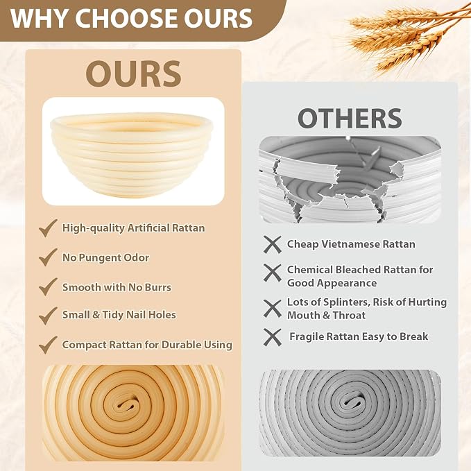 5 Inch Banneton Bread Proofing Basket Set of 6 with Linen Liner Cloth Mini Banneton Basket Proofing Baskets for Traditional Sourdough Bread Bakery Bowls for Professional & Home Bakers - Image 5