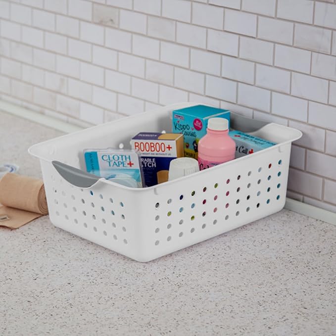 Sterilite Medium Ultra Basket, Open Top Plastic Storage Bin, White, 24-Pack | Classic Storage Organizer Baskets for Countertops, Pantry Shelves, Kitchen Cabinets, Laundry Rooms & Home Offices - Image 5