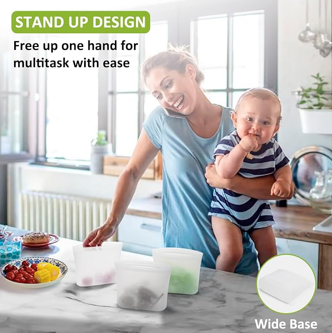 Reusable Snack Bags, 4 Pack, Stand Up 100% Silicone Reusable Storage Bag, Ziplock Silicone Food Storage Containers Snack Size, Freezer Microwave Oven Dishwasher Safe, Translucent, 16oz - Image 4