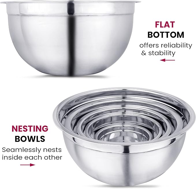 YBM Home Deep Professional Heavy Duty Quality Stainless Steel Mixing Bowls, 3 Quart, 5 Quart, 6.5 Quart and 10 Quart - Image 2