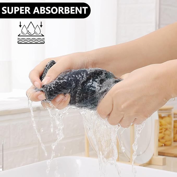 Homaxy Kitchen Towels and Dishcloths Set, Set of 12, Black & Grey | Bulk Cotton Waffle Weave Check Plaid Kitchen Towels, Super Soft and Absorbent Dish Cloths, 12 x 12 and 13 x 28 Inches - Image 3