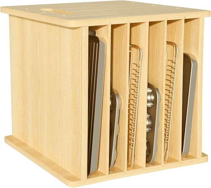 7 Tier Wooden Cookie Sheet Organizer for Cabinet Pot, Pans, Baking Tray Organizer for Kitchen Documents Storage(16.6" W x 16.5" H x 15.2" D) by Sawjut