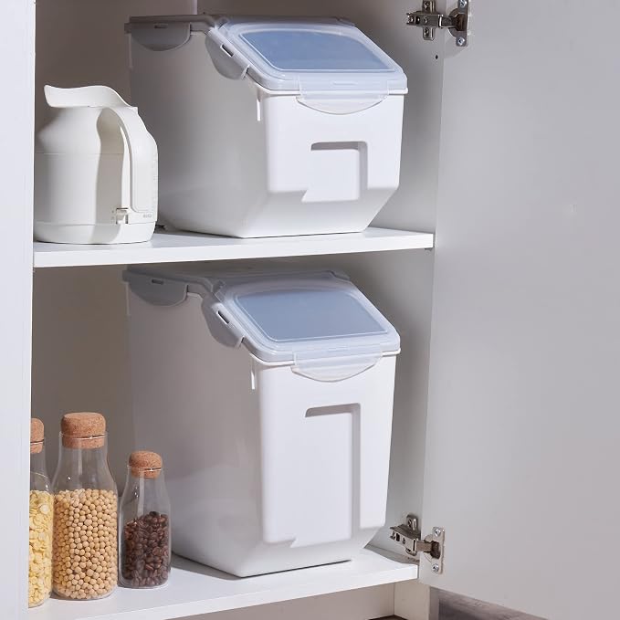 15 Liter / 30 lbs Rice Storage Container with Measuring Cup, BPA free, For Rice | Grain | Pet Food | Flour, 1 count, White & Gray - Image 3