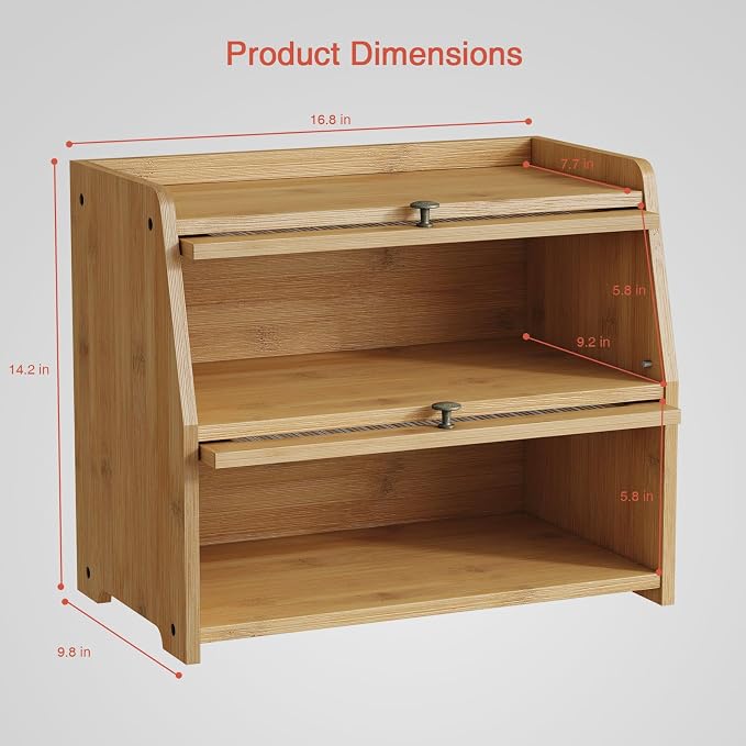 Goozii Large Bread Box for Kitchen Countertop, Double Layer Breadbox for Homemade Loaf Bread, Farmhouse Bread Storage Container Bin for Kitchen Counter Pantry Cupboard (Natural Bamboo) - Image 6