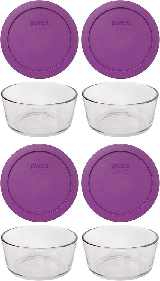 Pyrex 7201 (4-Cup) Glass Bowls with Thistle Lids (4 Pack) - Made in USA | 7201-PC | BPA-Free Plastic | Top-Rack Dishwasher Safe | Refrigerator And Freezer Safe | Stackable by Pyrex
