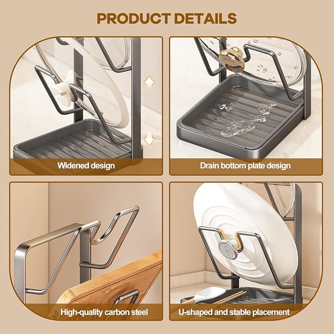 Kitchen Pot Lid Storage Rack, Multifunctional Pot Lid Organizer Rack, Lid Holder While Cooking, Lid And Spoon Rest, Thickened Carbon Steel Material (style2) - Image 6