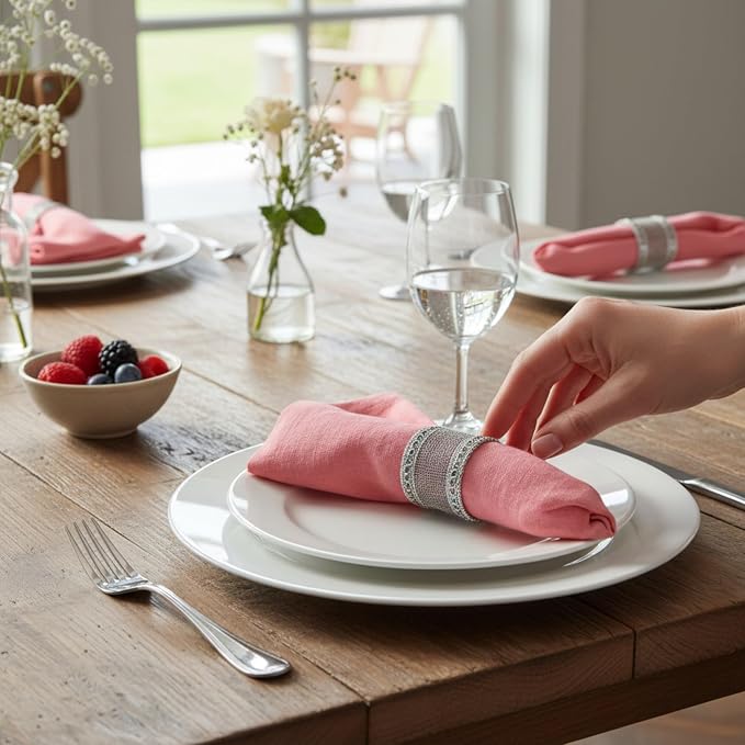 Linen Napkins –100% French Flax – Stonewashed Pure Linen Cloth Napkins - Size 18 Inch x 18 Inch – Set of 4 (Sunset Pink) - Image 6
